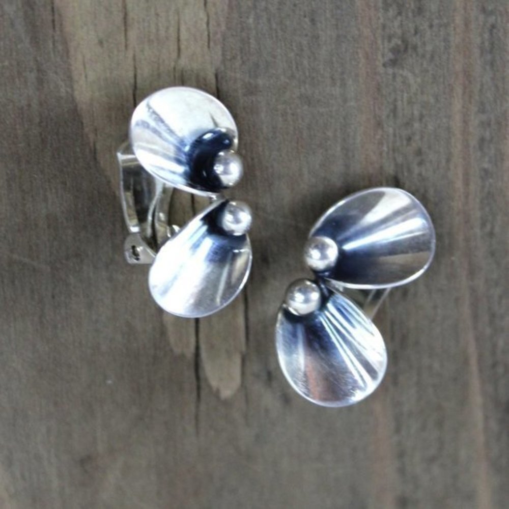 Vintage Signed Niels Eric From Danish Sterling Modernist Clip Earrings